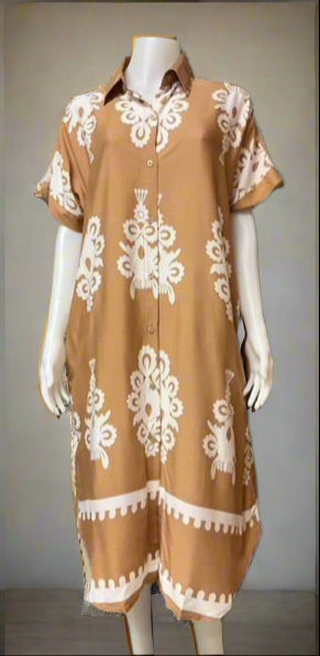 Ladies Casual Collar Down Short Sleeves Shirt Dress